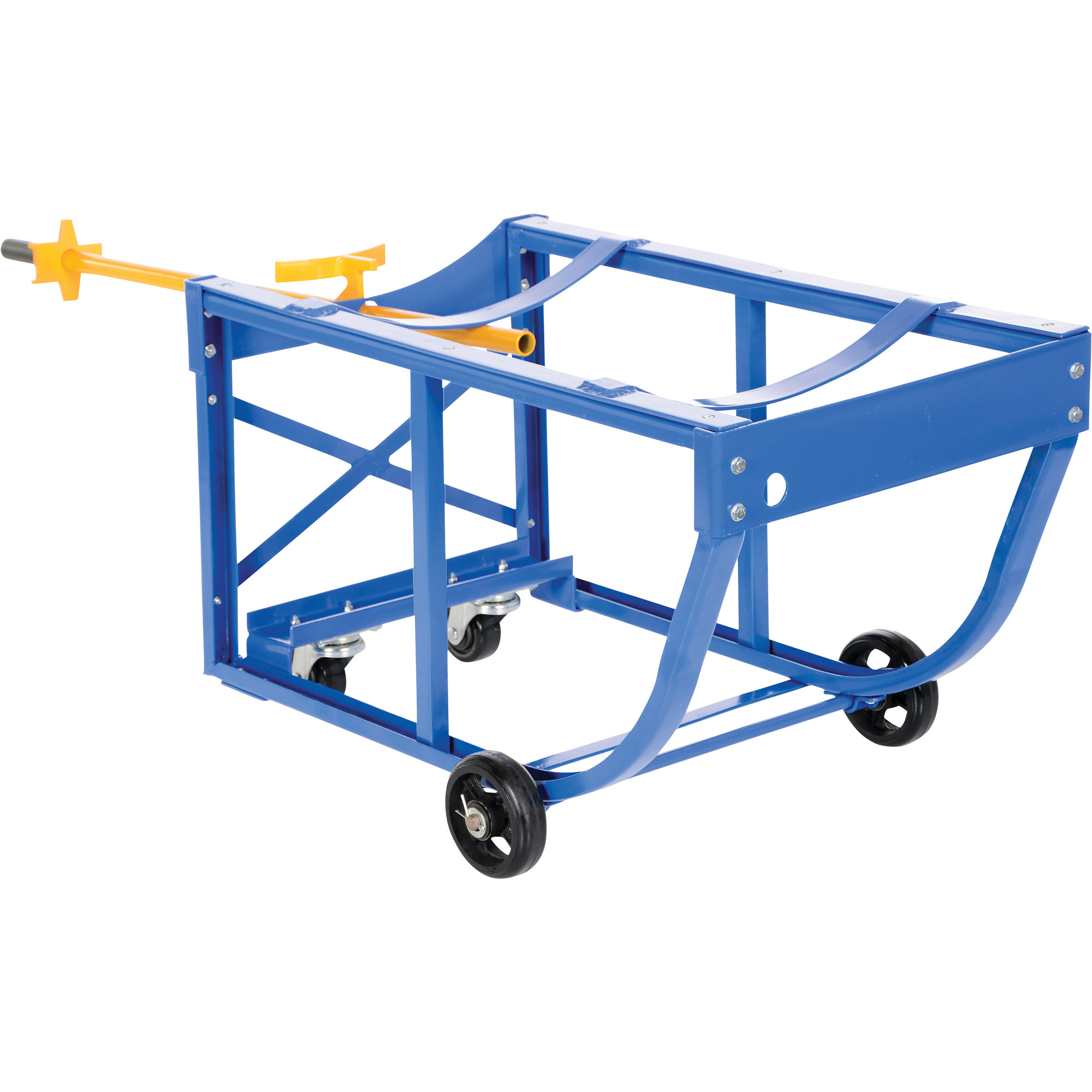 Vestil Steel Economy Rotating Drum Cart with Polyurethane Wheels, 31-3/4in. x 19in. x 21-1/2in., 800-Lb. Capacity, Blue, Model# RDC-60-5-PU
